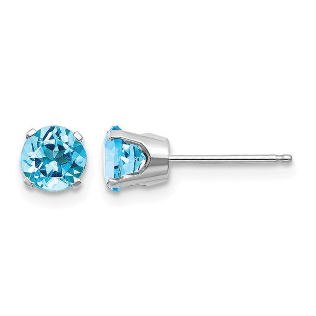 14k White Gold Blue Topaz Stud Earrings, 5 x 5mm
