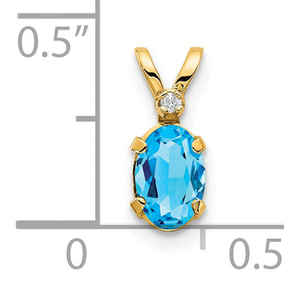 14K Diamond & Blue Topaz Birthstone Pendant