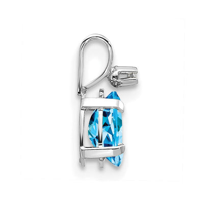 14K White Gold Diamond and Blue Topaz Birthstone Pendant