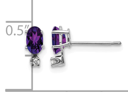 14K White Gold Diamond and Amethyst Birthstone Earrings