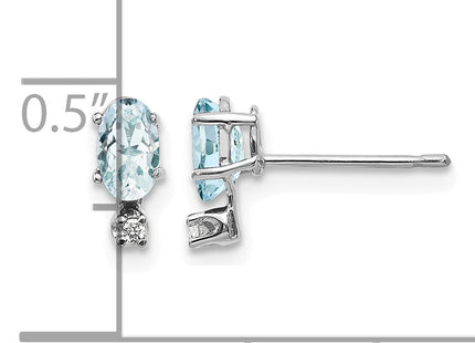 14K White Gold Diamond and Aquamarine Birthstone Earrings