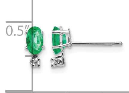 14K White Gold Diamond and Emerald Birthstone Earrings