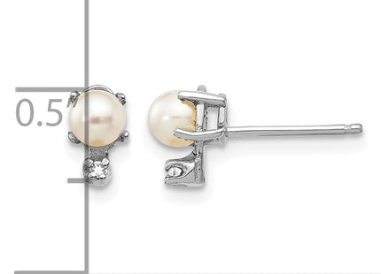 14K White Gold Diamond and FW Cultured Pearl Birthstone Earrings