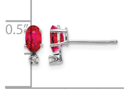 14K White Gold Diamond and Ruby Birthstone Earrings