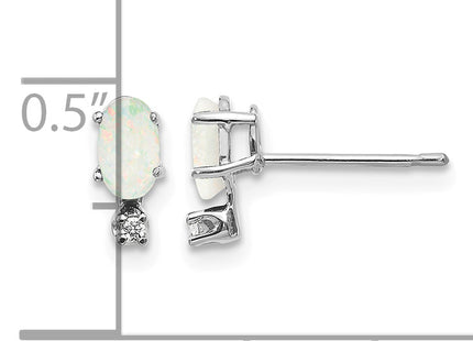 14K White Gold Diamond and Opal Birthstone Earrings