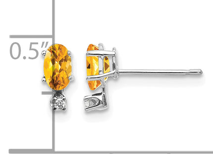 14K White Gold Diamond and Citrine Birthstone Earrings