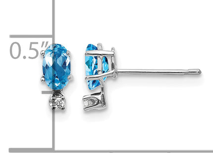 14K White Gold Diamond and Blue Topaz Birthstone Earrings