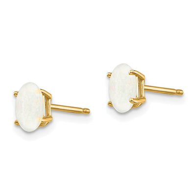 14K Opal Earrings - October, 6 x 4mm