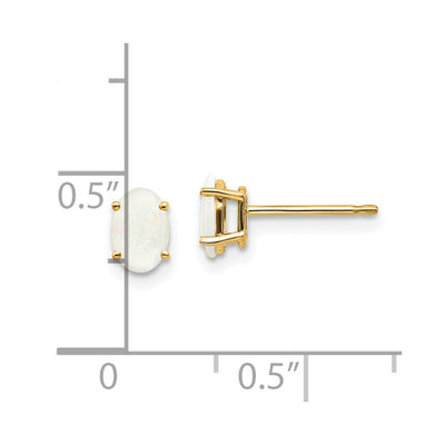14K Opal Earrings - October, 6 x 4mm