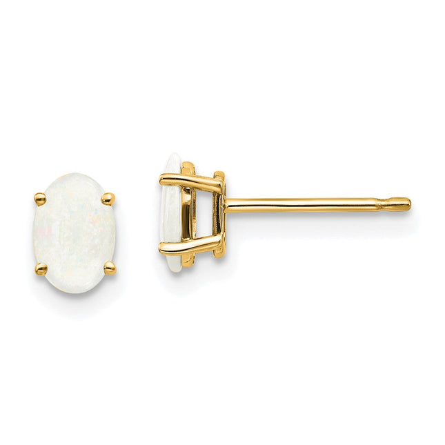 14k Opal Earrings - October, 6 x 4mm