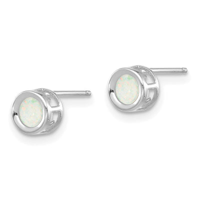 14K White Gold Oval Bezel October/Opal Post Earrings