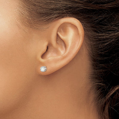 14K White Gold Oval Bezel October/Opal Post Earrings
