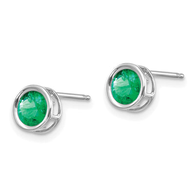 14K White Gold Bezel Emerald Stud Earrings