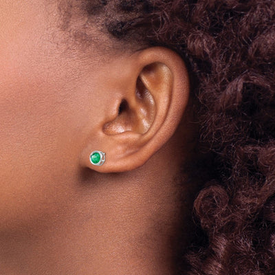 14K White Gold Bezel Emerald Stud Earrings