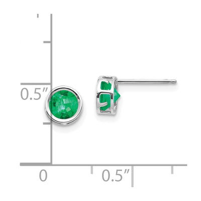 14K White Gold Bezel Emerald Stud Earrings