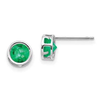 14K White Gold Bezel Emerald Stud Earrings