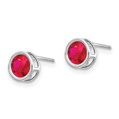 14K White Gold Bezel Ruby Stud Earrings
