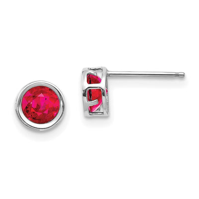14K White Gold Bezel Ruby Stud Earrings