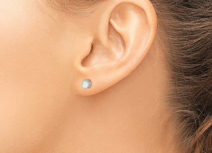 14k White Gold Bezel Opal Stud Earrings