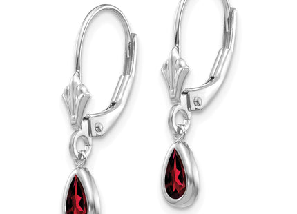14k White Gold Garnet/January Earrings, 23 x 4mm
