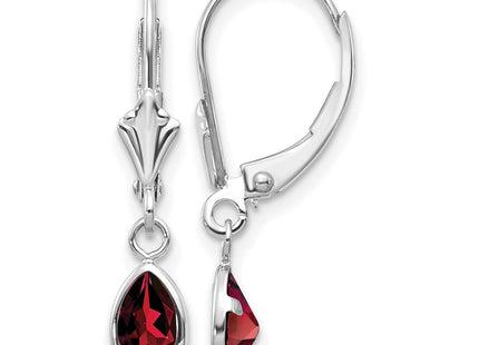 14k White Gold Garnet/January Earrings, 23 x 4mm