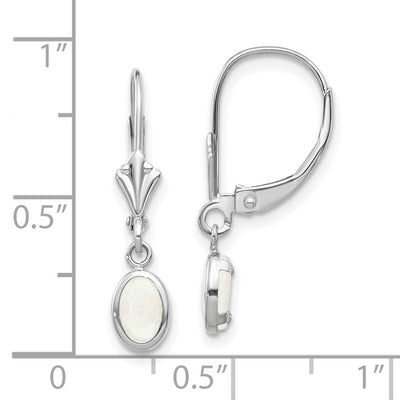 14K White Gold 6x4 Oval Bezel October/Opal Leverback Earrings