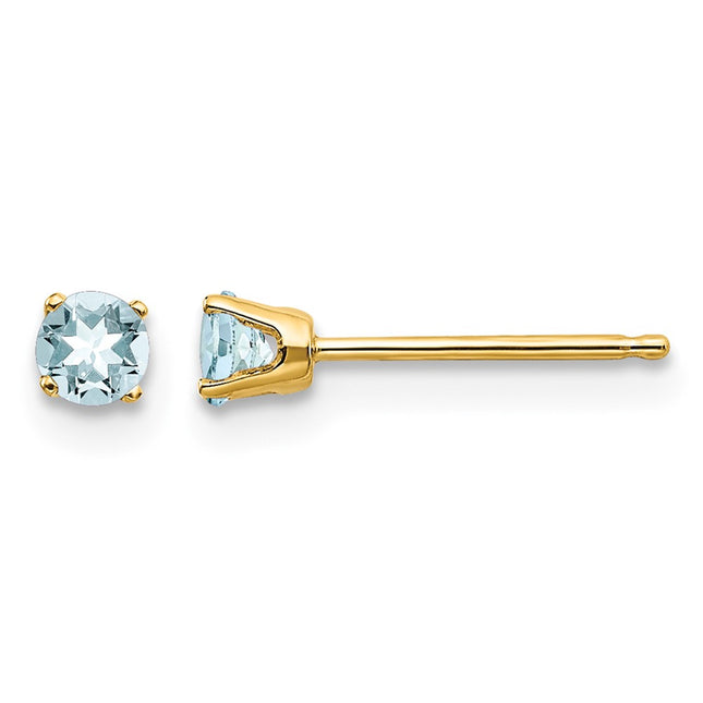 14k March/Aquamarine Post Earrings, 3 x 3mm