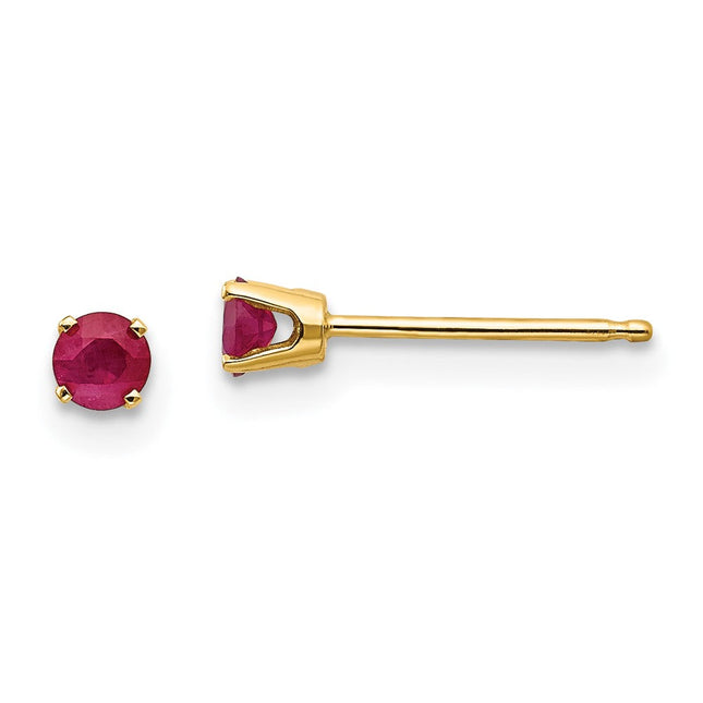 14k July/Ruby Post Earrings, 3 x 3mm