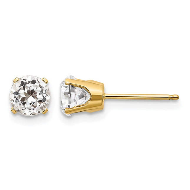 14k White Topaz Earrings - April, 5 x 5mm