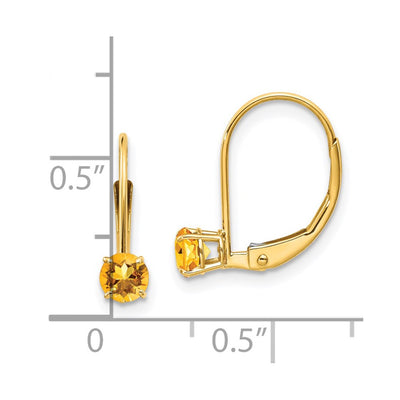 14K Round November/Citrine Leverback Earrings