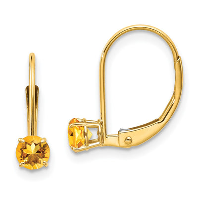 14K Round November/Citrine Leverback Earrings