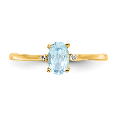 14K Diamond & Aquamarine Birthstone Ring