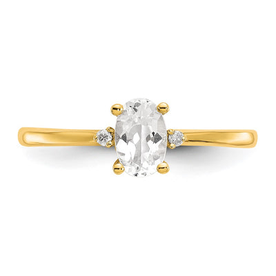 14K Diamond & White Topaz Birthstone Ring