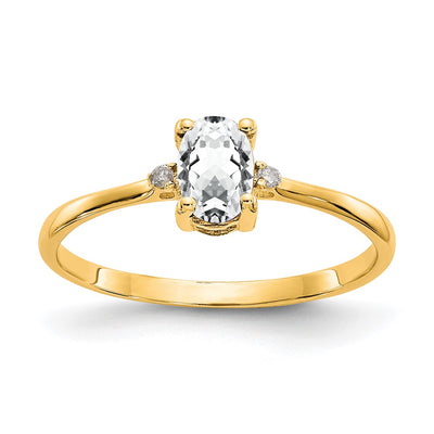 14K Diamond & White Topaz Birthstone Ring