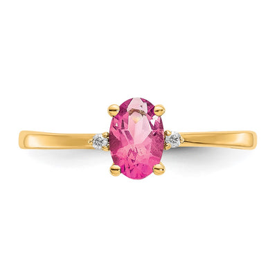 14K Diamond & Pink Tourmaline Birthstone Ring