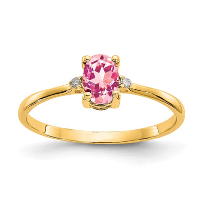 14K Diamond & Pink Tourmaline Birthstone Ring