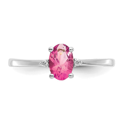 14K White Gold Diamond & Pink Tourmaline Birthstone Ring