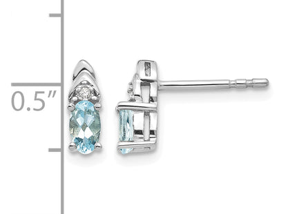 14k White Gold Aquamarine and Diamond Post Earrings, 9 x 4mm