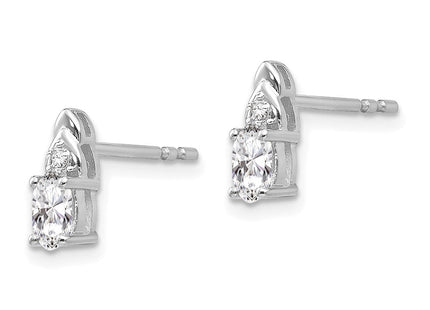 14k White Gold White Topaz and Diamond Post Earrings (Style XBS236)
