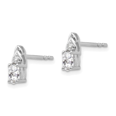 14K White Gold White Topaz and Diamond Post Earrings, 9 x 4mm