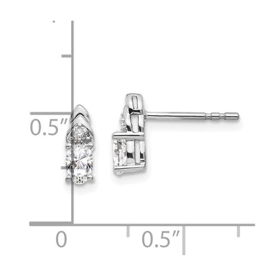 14K White Gold White Topaz and Diamond Post Earrings, 9 x 4mm