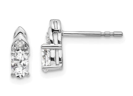 14k White Gold White Topaz and Diamond Post Earrings (Style XBS236)