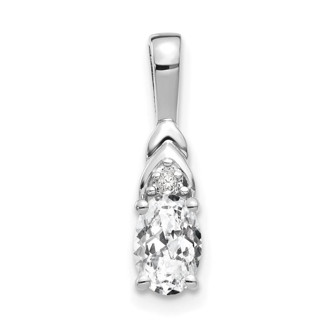 14k White Gold White Topaz and Diamond Pendant, 16 x 4mm