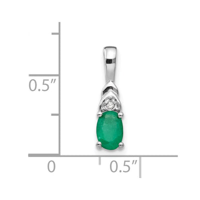 14K White Gold Emerald and Diamond Pendant, 16 x 4mm