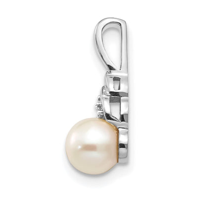 14K White Gold FW Cultured Pearl and Diamond Pendant, 16 x 4mm