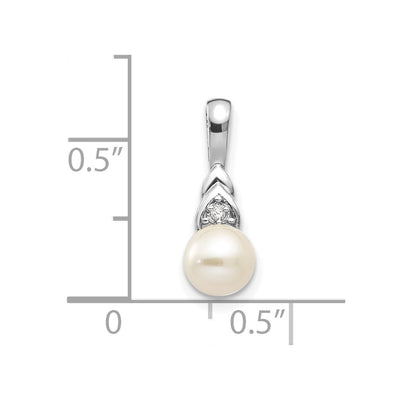 14K White Gold FW Cultured Pearl and Diamond Pendant, 16 x 4mm