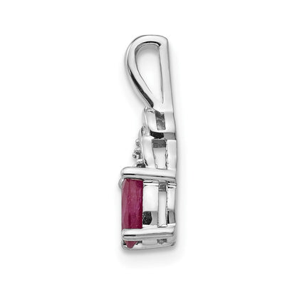 14K White Gold Ruby and Diamond Pendant, 16 x 4mm