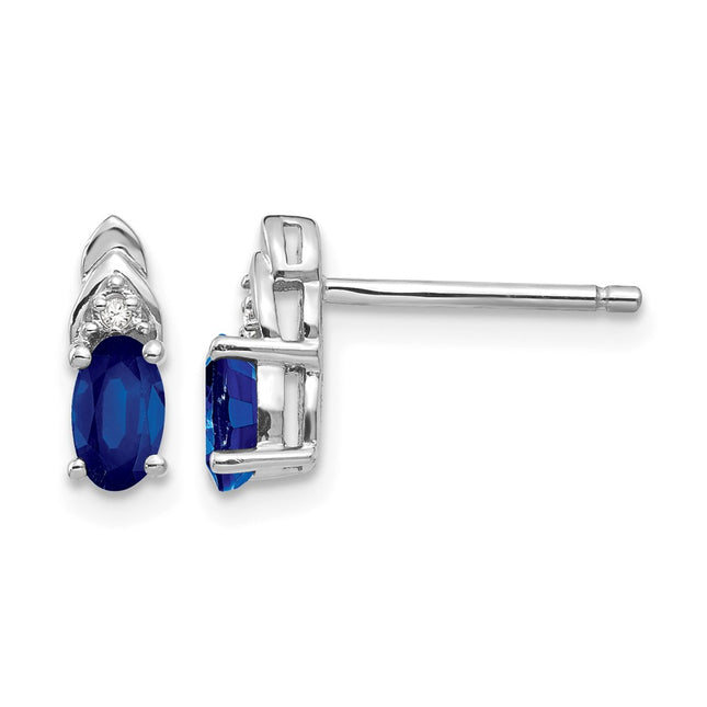 14k White Gold Sapphire and Diamond Post Earrings, 9 x 4mm