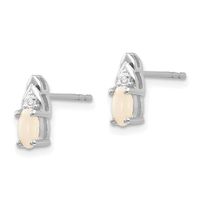 14K White Gold Opal and Diamond Post Earrings, 9 x 4mm