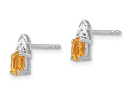 14k White Gold Citrine and Diamond Post Earrings (Style XBS253)